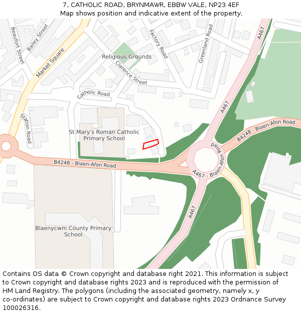 7, CATHOLIC ROAD, BRYNMAWR, EBBW VALE, NP23 4EF: Location map and indicative extent of plot