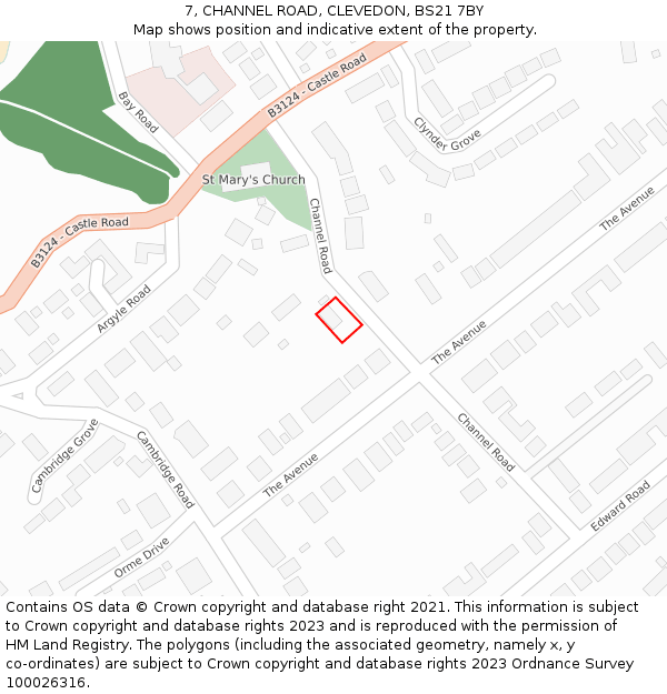 7, CHANNEL ROAD, CLEVEDON, BS21 7BY: Location map and indicative extent of plot