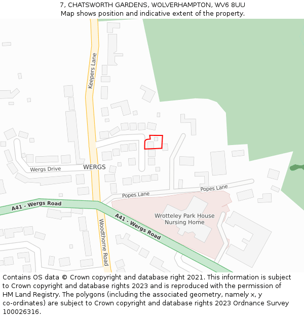 7, CHATSWORTH GARDENS, WOLVERHAMPTON, WV6 8UU: Location map and indicative extent of plot