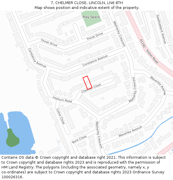 7, CHELMER CLOSE, LINCOLN, LN6 8TH: Location map and indicative extent of plot