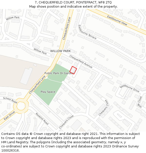 7, CHEQUERFIELD COURT, PONTEFRACT, WF8 2TQ: Location map and indicative extent of plot