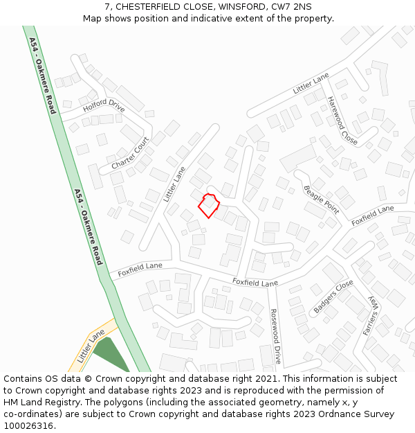 7, CHESTERFIELD CLOSE, WINSFORD, CW7 2NS: Location map and indicative extent of plot