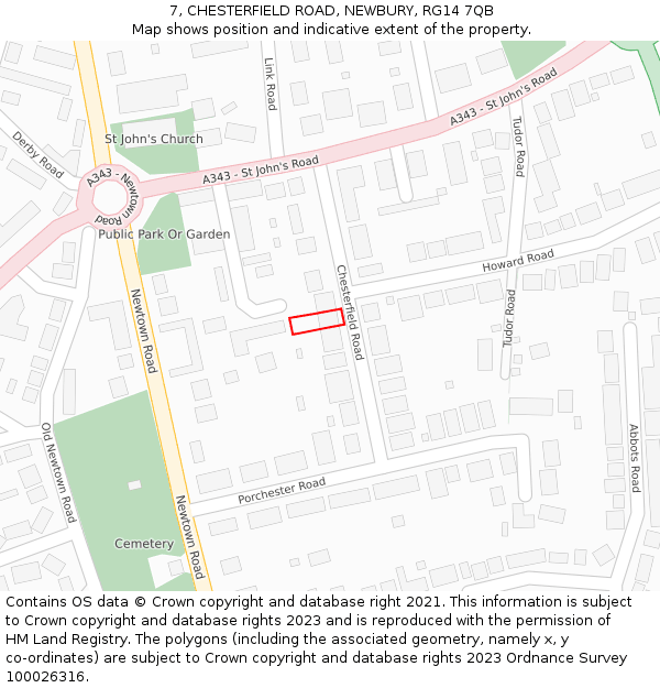 7, CHESTERFIELD ROAD, NEWBURY, RG14 7QB: Location map and indicative extent of plot
