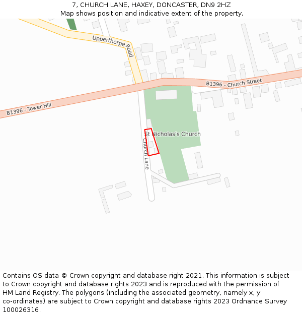 7, CHURCH LANE, HAXEY, DONCASTER, DN9 2HZ: Location map and indicative extent of plot