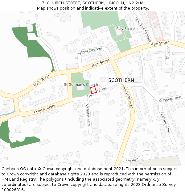 7, CHURCH STREET, SCOTHERN, LINCOLN, LN2 2UA: Location map and indicative extent of plot