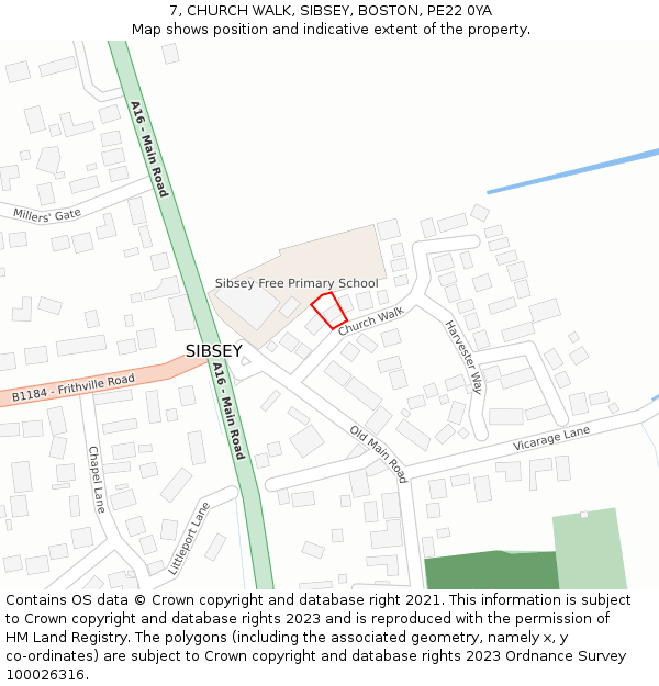 7, CHURCH WALK, SIBSEY, BOSTON, PE22 0YA: Location map and indicative extent of plot