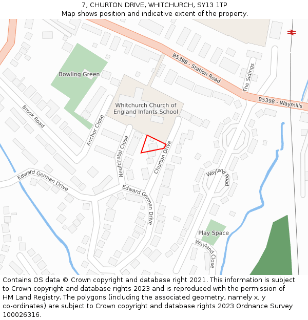 7, CHURTON DRIVE, WHITCHURCH, SY13 1TP: Location map and indicative extent of plot