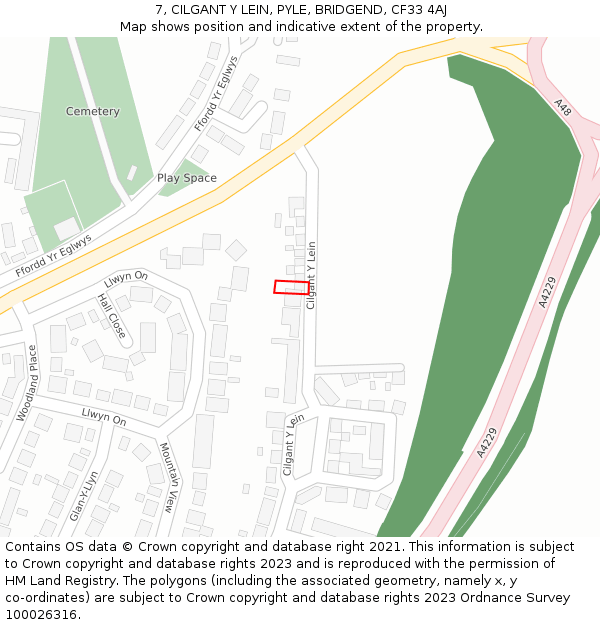 7, CILGANT Y LEIN, PYLE, BRIDGEND, CF33 4AJ: Location map and indicative extent of plot