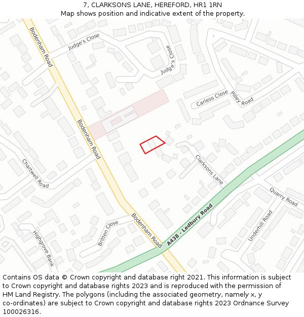 7, CLARKSONS LANE, HEREFORD, HR1 1RN: Location map and indicative extent of plot
