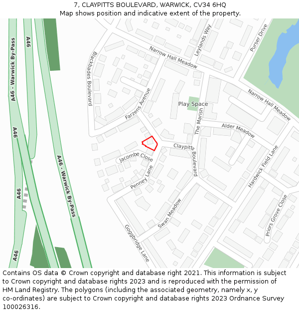 7, CLAYPITTS BOULEVARD, WARWICK, CV34 6HQ: Location map and indicative extent of plot