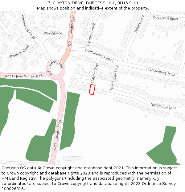 7, CLAYTON DRIVE, BURGESS HILL, RH15 9HH: Location map and indicative extent of plot