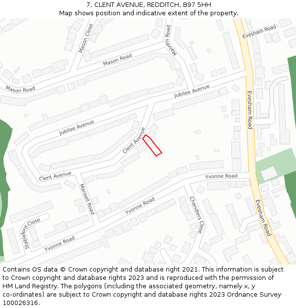 7, CLENT AVENUE, REDDITCH, B97 5HH: Location map and indicative extent of plot