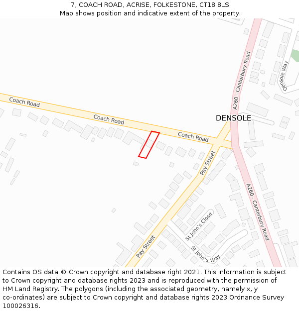 7, COACH ROAD, ACRISE, FOLKESTONE, CT18 8LS: Location map and indicative extent of plot