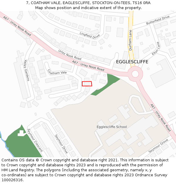 7, COATHAM VALE, EAGLESCLIFFE, STOCKTON-ON-TEES, TS16 0RA: Location map and indicative extent of plot