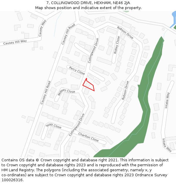 7, COLLINGWOOD DRIVE, HEXHAM, NE46 2JA: Location map and indicative extent of plot