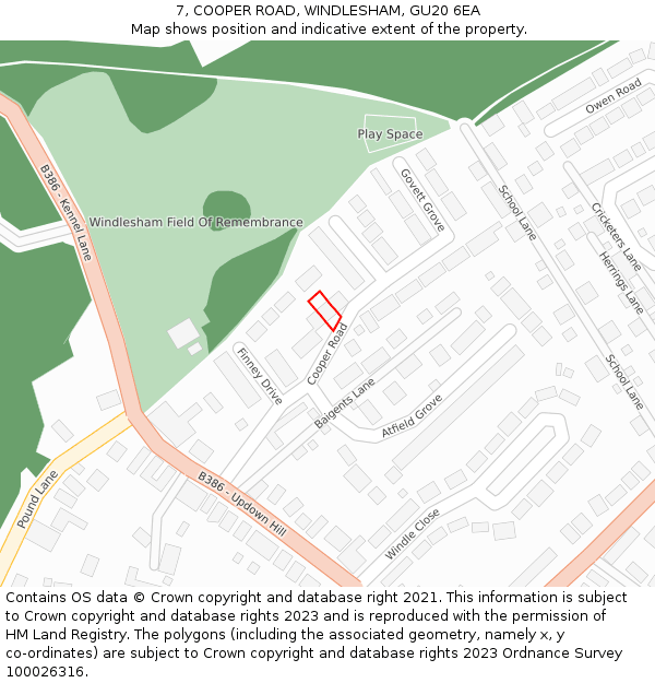 7, COOPER ROAD, WINDLESHAM, GU20 6EA: Location map and indicative extent of plot