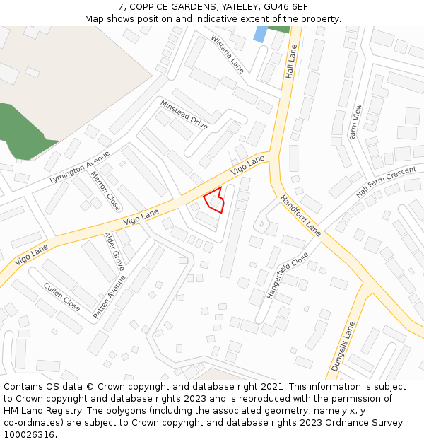 7, COPPICE GARDENS, YATELEY, GU46 6EF: Location map and indicative extent of plot