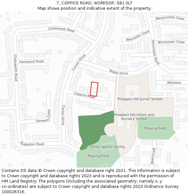 7, COPPICE ROAD, WORKSOP, S81 0LT: Location map and indicative extent of plot