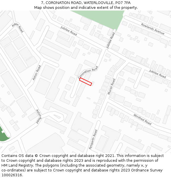 7, CORONATION ROAD, WATERLOOVILLE, PO7 7FA: Location map and indicative extent of plot