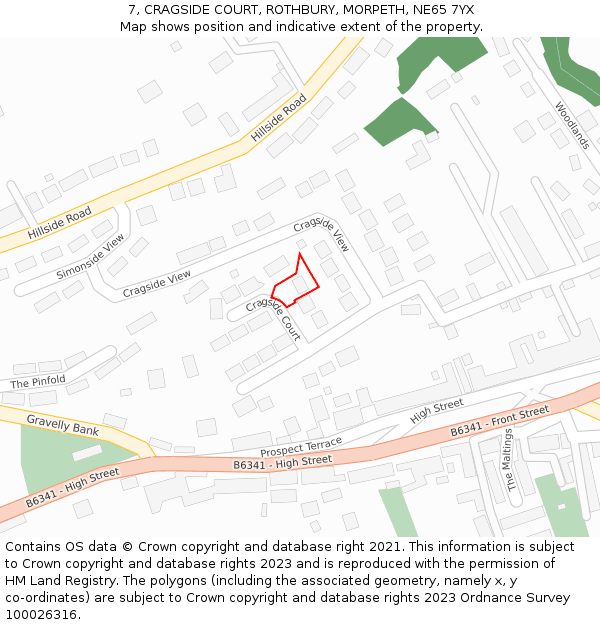 7, CRAGSIDE COURT, ROTHBURY, MORPETH, NE65 7YX: Location map and indicative extent of plot