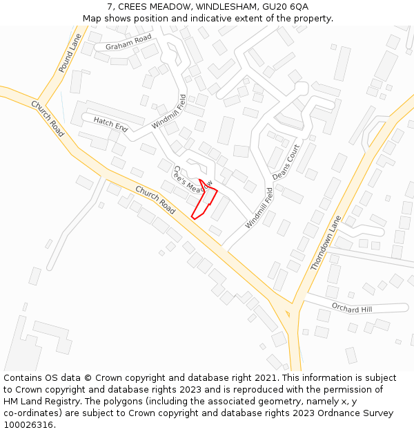 7, CREES MEADOW, WINDLESHAM, GU20 6QA: Location map and indicative extent of plot