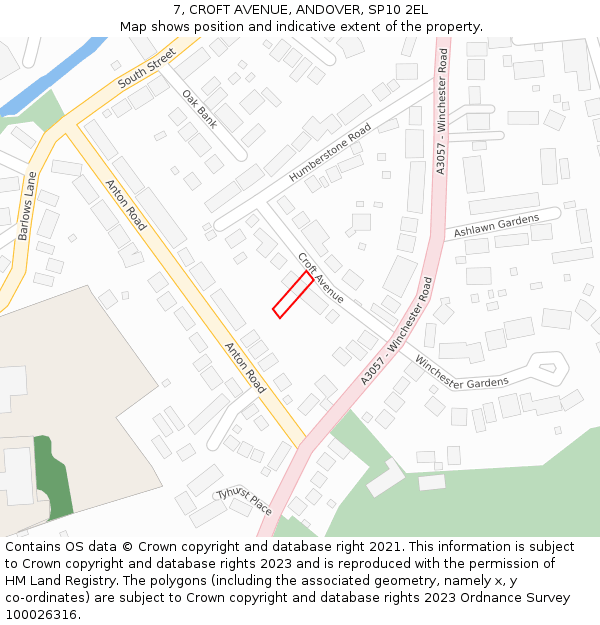 7, CROFT AVENUE, ANDOVER, SP10 2EL: Location map and indicative extent of plot