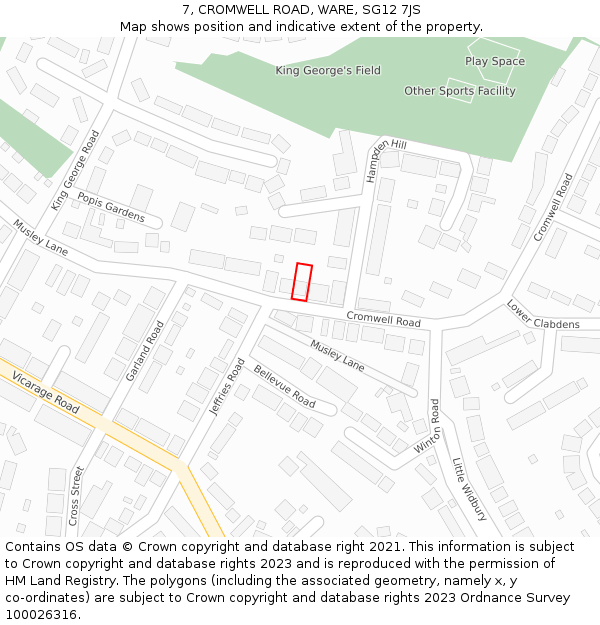 7, CROMWELL ROAD, WARE, SG12 7JS: Location map and indicative extent of plot