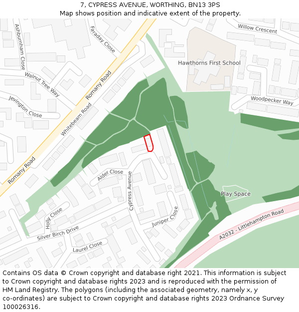 7, CYPRESS AVENUE, WORTHING, BN13 3PS: Location map and indicative extent of plot