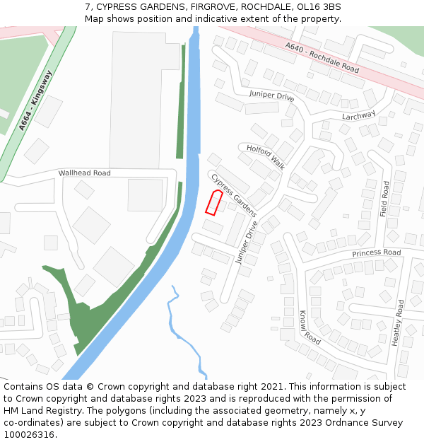 7, CYPRESS GARDENS, FIRGROVE, ROCHDALE, OL16 3BS: Location map and indicative extent of plot