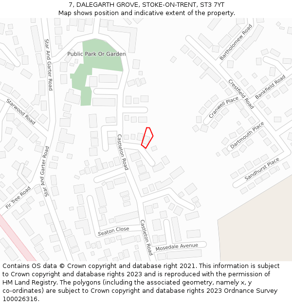 7, DALEGARTH GROVE, STOKE-ON-TRENT, ST3 7YT: Location map and indicative extent of plot