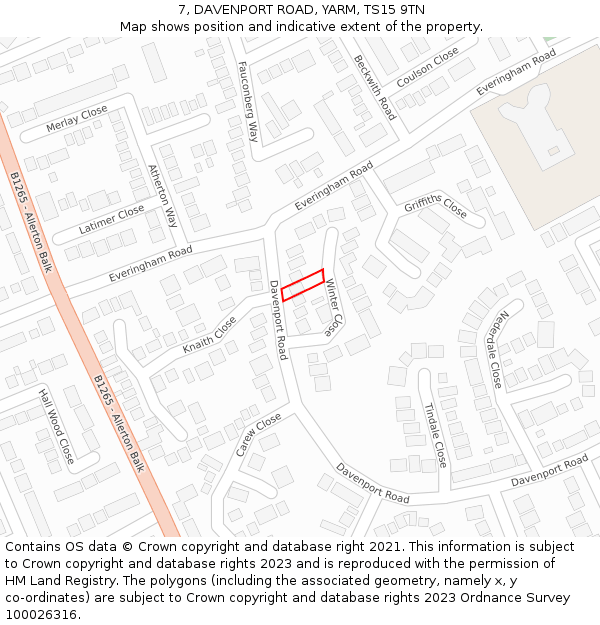 7, DAVENPORT ROAD, YARM, TS15 9TN: Location map and indicative extent of plot