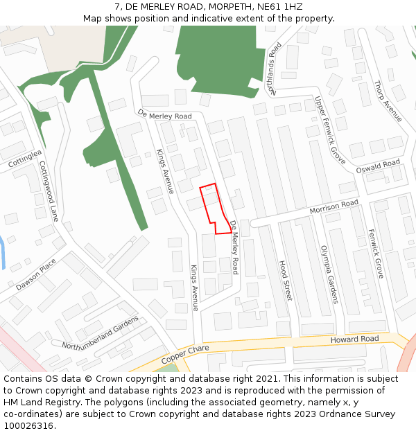 7, DE MERLEY ROAD, MORPETH, NE61 1HZ: Location map and indicative extent of plot