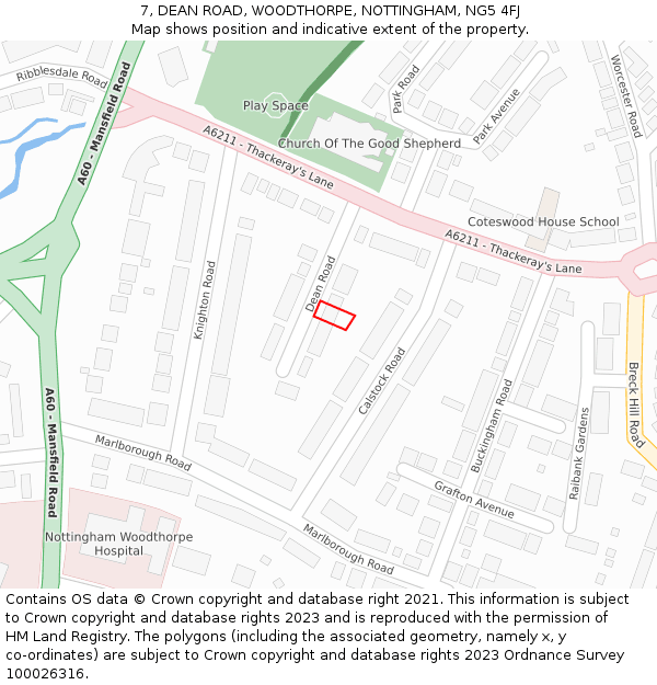 7, DEAN ROAD, WOODTHORPE, NOTTINGHAM, NG5 4FJ: Location map and indicative extent of plot