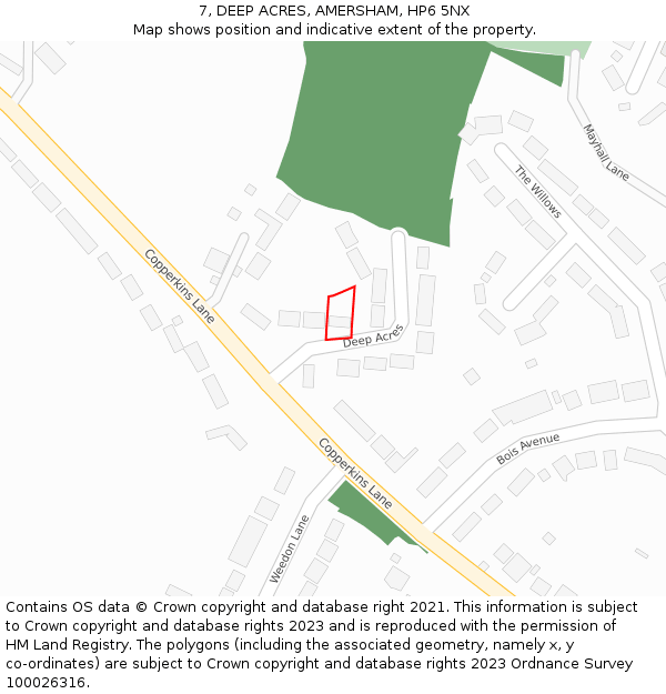 7, DEEP ACRES, AMERSHAM, HP6 5NX: Location map and indicative extent of plot