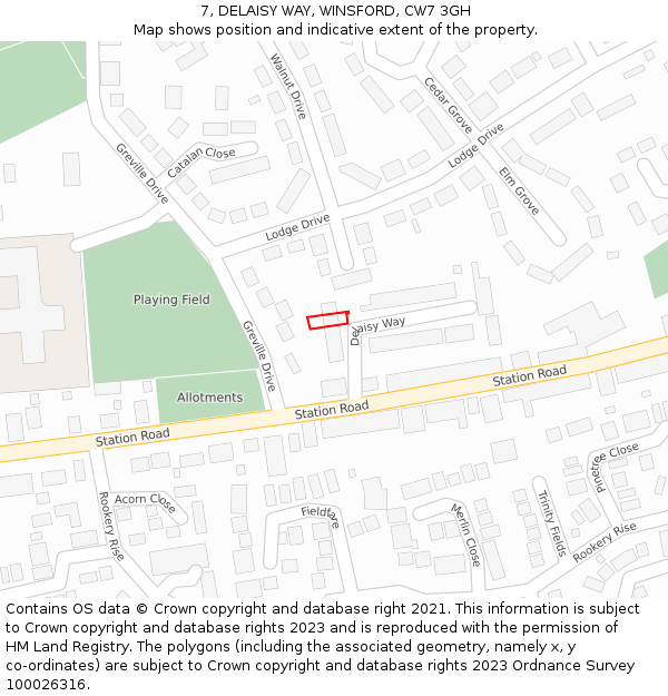 7, DELAISY WAY, WINSFORD, CW7 3GH: Location map and indicative extent of plot