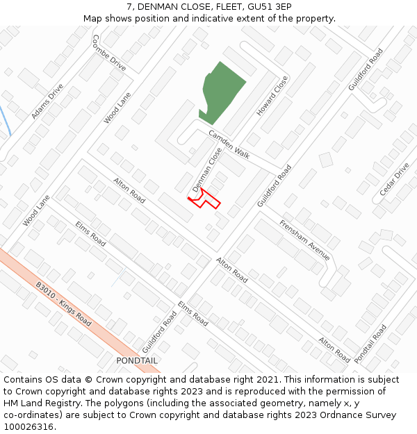 7, DENMAN CLOSE, FLEET, GU51 3EP: Location map and indicative extent of plot