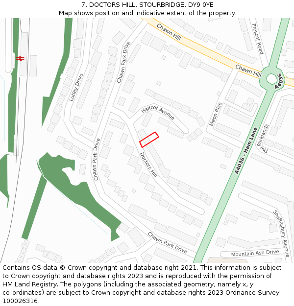 7, DOCTORS HILL, STOURBRIDGE, DY9 0YE: Location map and indicative extent of plot