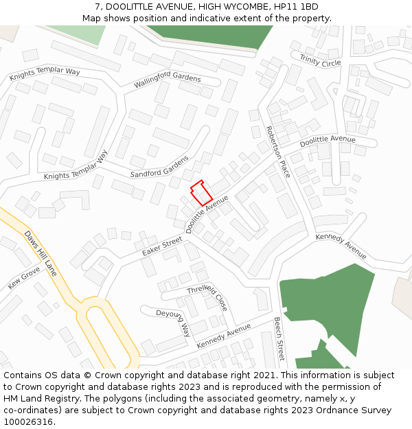 7, DOOLITTLE AVENUE, HIGH WYCOMBE, HP11 1BD: Location map and indicative extent of plot