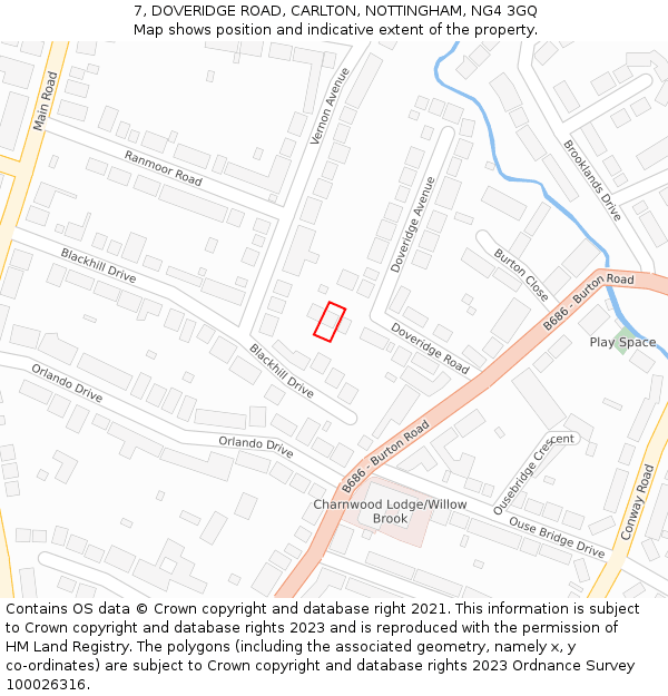 7, DOVERIDGE ROAD, CARLTON, NOTTINGHAM, NG4 3GQ: Location map and indicative extent of plot