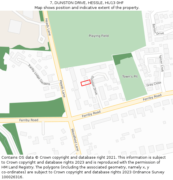 7, DUNSTON DRIVE, HESSLE, HU13 0HF: Location map and indicative extent of plot