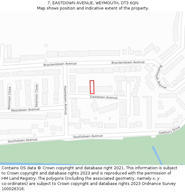 7, EASTDOWN AVENUE, WEYMOUTH, DT3 6QN: Location map and indicative extent of plot