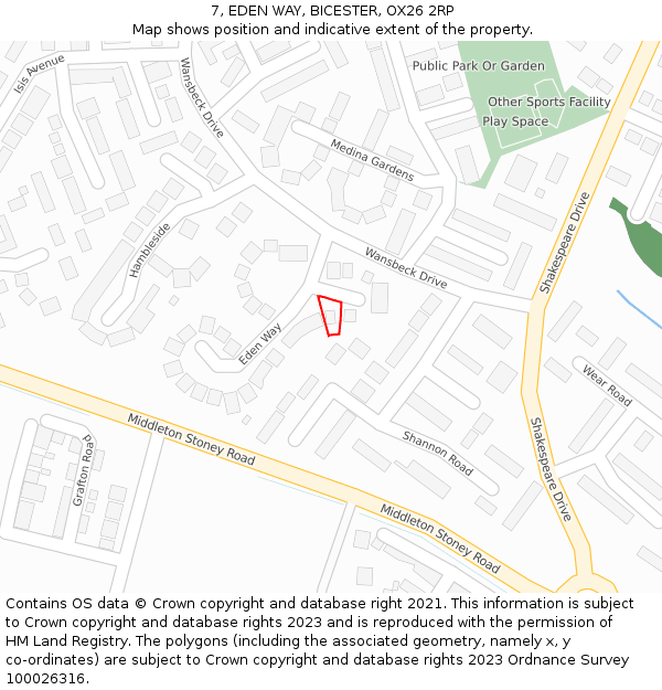 7, EDEN WAY, BICESTER, OX26 2RP: Location map and indicative extent of plot