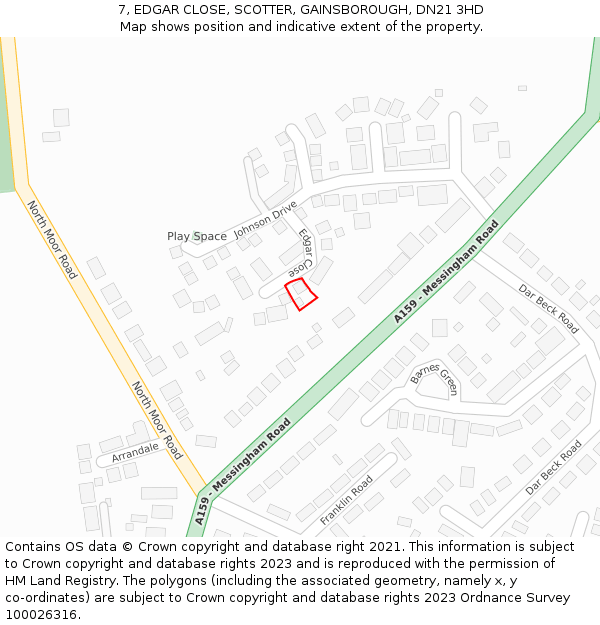 7, EDGAR CLOSE, SCOTTER, GAINSBOROUGH, DN21 3HD: Location map and indicative extent of plot