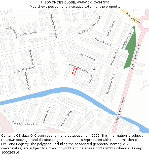 7, EDMONDES CLOSE, WARWICK, CV34 5TX: Location map and indicative extent of plot