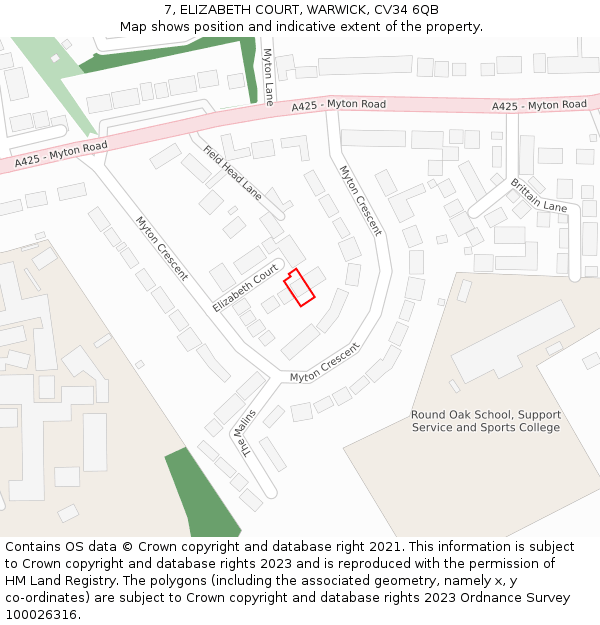 7, ELIZABETH COURT, WARWICK, CV34 6QB: Location map and indicative extent of plot