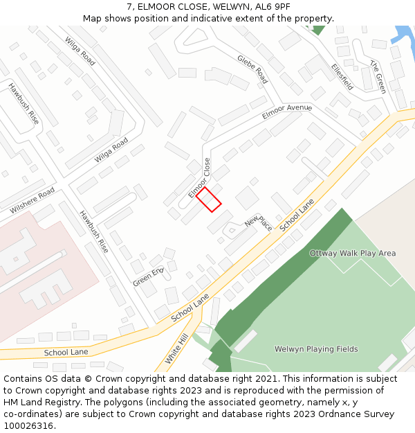 7, ELMOOR CLOSE, WELWYN, AL6 9PF: Location map and indicative extent of plot