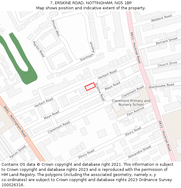 7, ERSKINE ROAD, NOTTINGHAM, NG5 1BP: Location map and indicative extent of plot