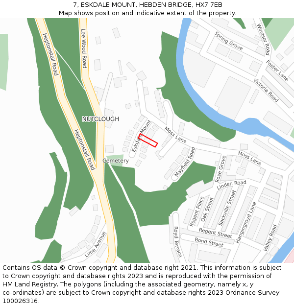 7, ESKDALE MOUNT, HEBDEN BRIDGE, HX7 7EB: Location map and indicative extent of plot
