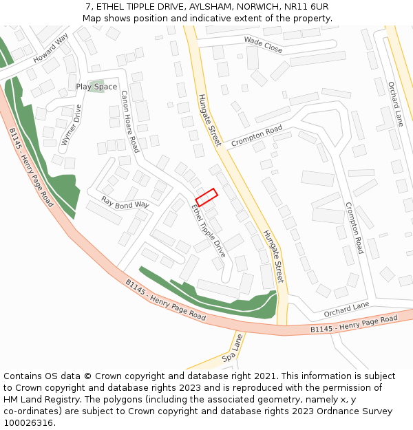 7, ETHEL TIPPLE DRIVE, AYLSHAM, NORWICH, NR11 6UR: Location map and indicative extent of plot