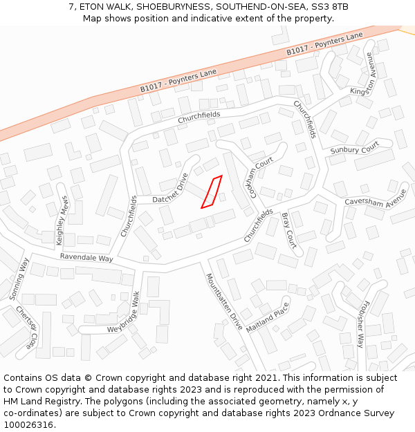 7, ETON WALK, SHOEBURYNESS, SOUTHEND-ON-SEA, SS3 8TB: Location map and indicative extent of plot